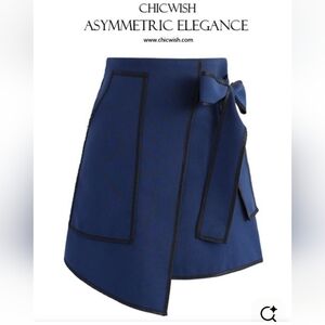 CHICWish Asymmetric Elegance Navy Black Bow Skirt